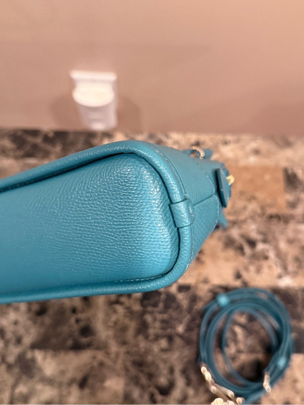 Coach Mini Cora Dome Satchel Crossbody Turquoise Blue Pebbled Leather - Picture 5 of 12